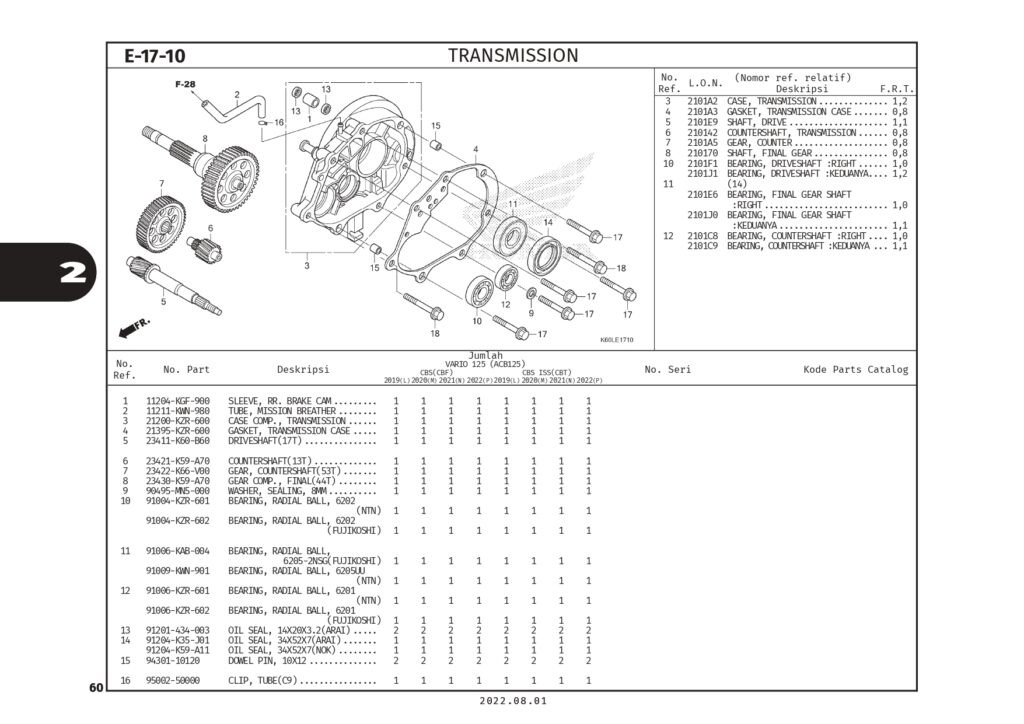 E17-10 - BỘ TRUYỀN ĐỘNG - HONDA VARIO 125 (K2V)