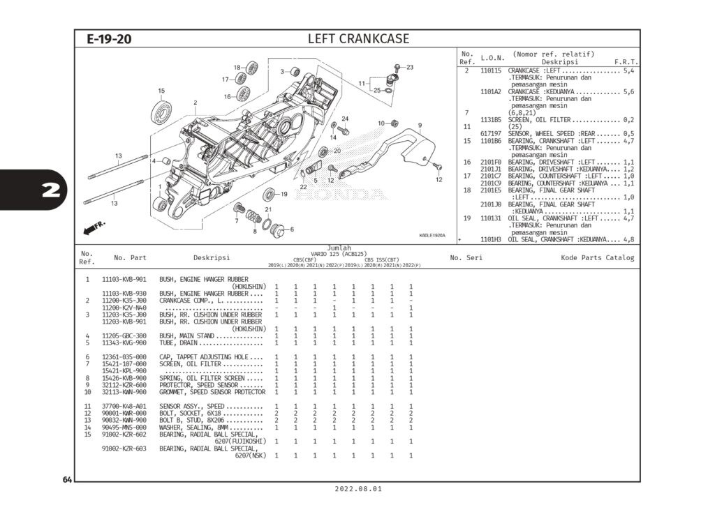 E19-20 - LỐC GIỮA TRÁI - HONDA VARIO 125 (K2V)