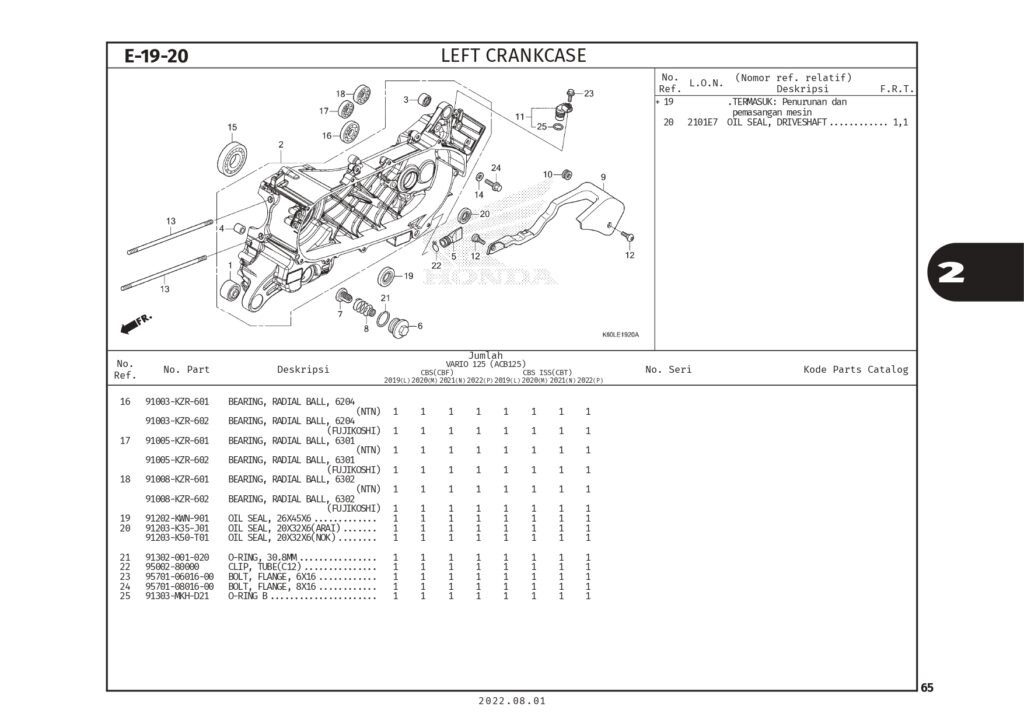 E19-20 - LỐC GIỮA TRÁI - HONDA VARIO 125 (K2V)