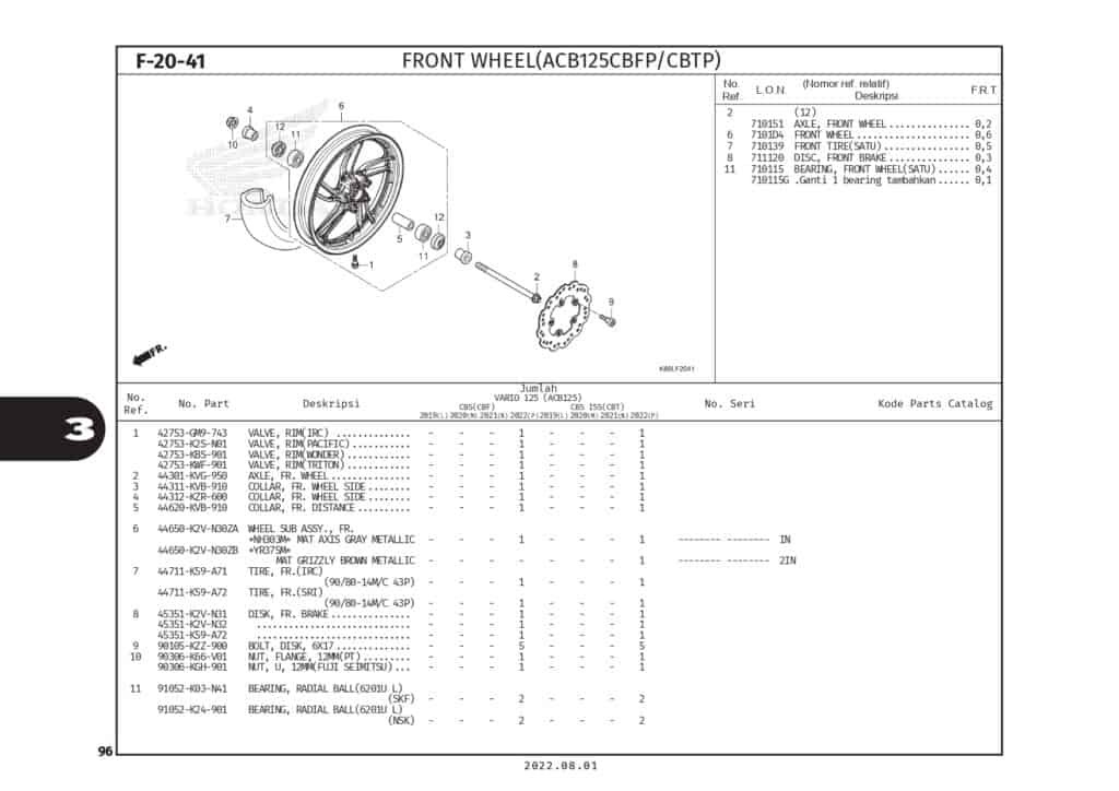 F20-41 - BÁNH MÂM TRƯỚC - HONDA VARIO 125 (K2V)