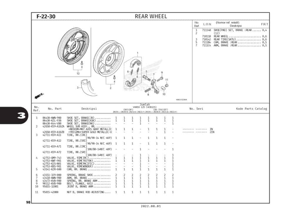 F22-30 - BÁNH MÂM SAU - HONDA VARIO 125 (K2V)