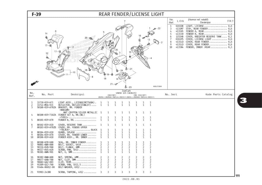 F39 - DÈ SAU ĐÈN BIỂN SỐ - HONDA VARIO 125 (K2V)