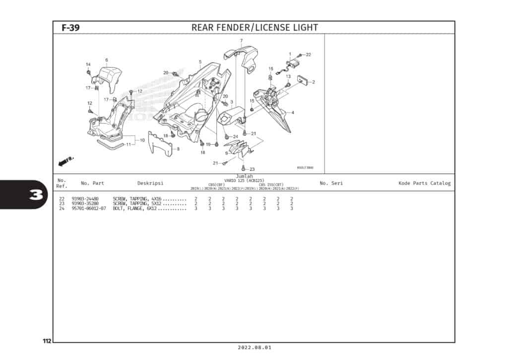 F39 - DÈ SAU ĐÈN BIỂN SỐ - HONDA VARIO 125 (K2V)