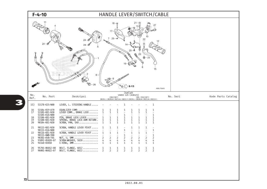 F4-10 - TAY THẮNG CÔNG TẮC DÂY - HONDA VARIO 125 (K2V)