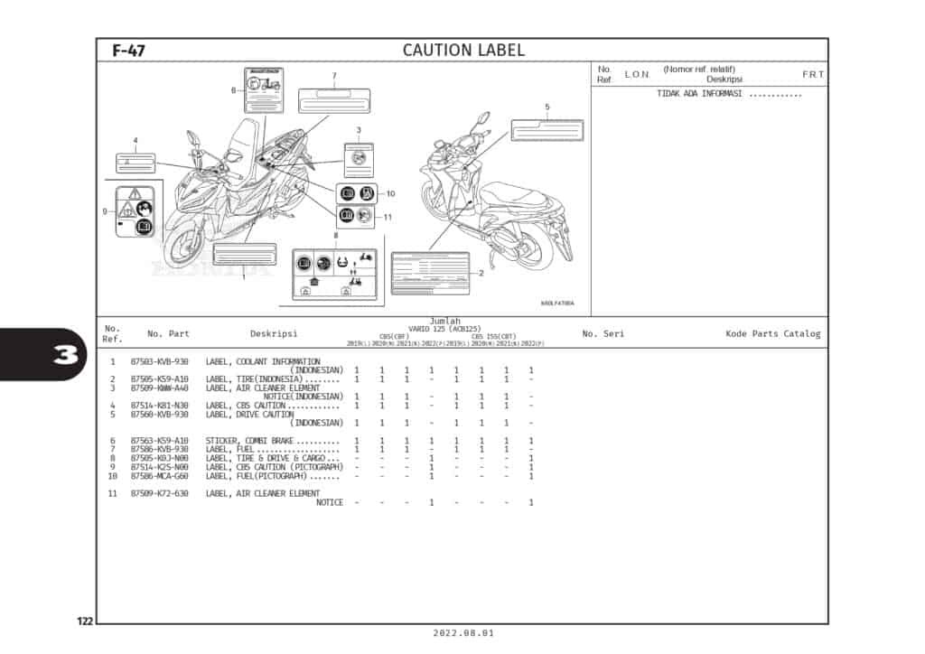 F47 - TEM CẢNH BÁO - HONDA VARIO 125 (K2V)