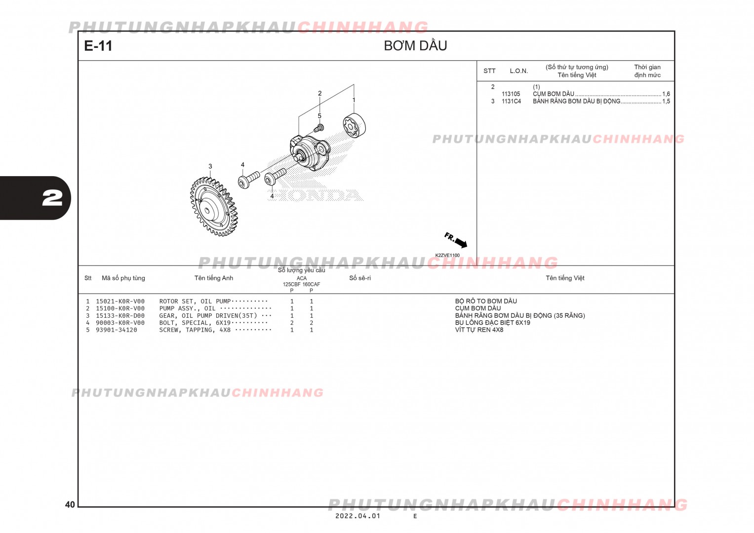 E11 - BƠM DẦU - HONDA AIR BLADE 125-160 (K3A-K2Z)