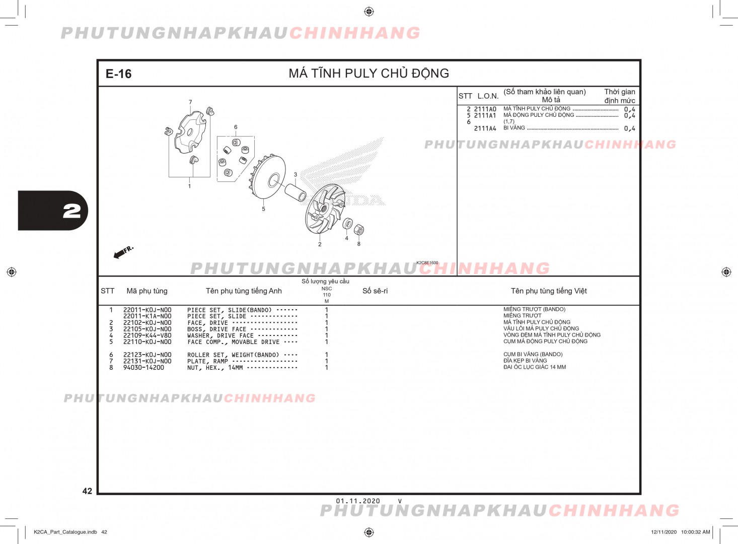 E16 - MÁ TĨNH PULY CHỦ ĐỘNG - HONDA VISION 110 (K2C)