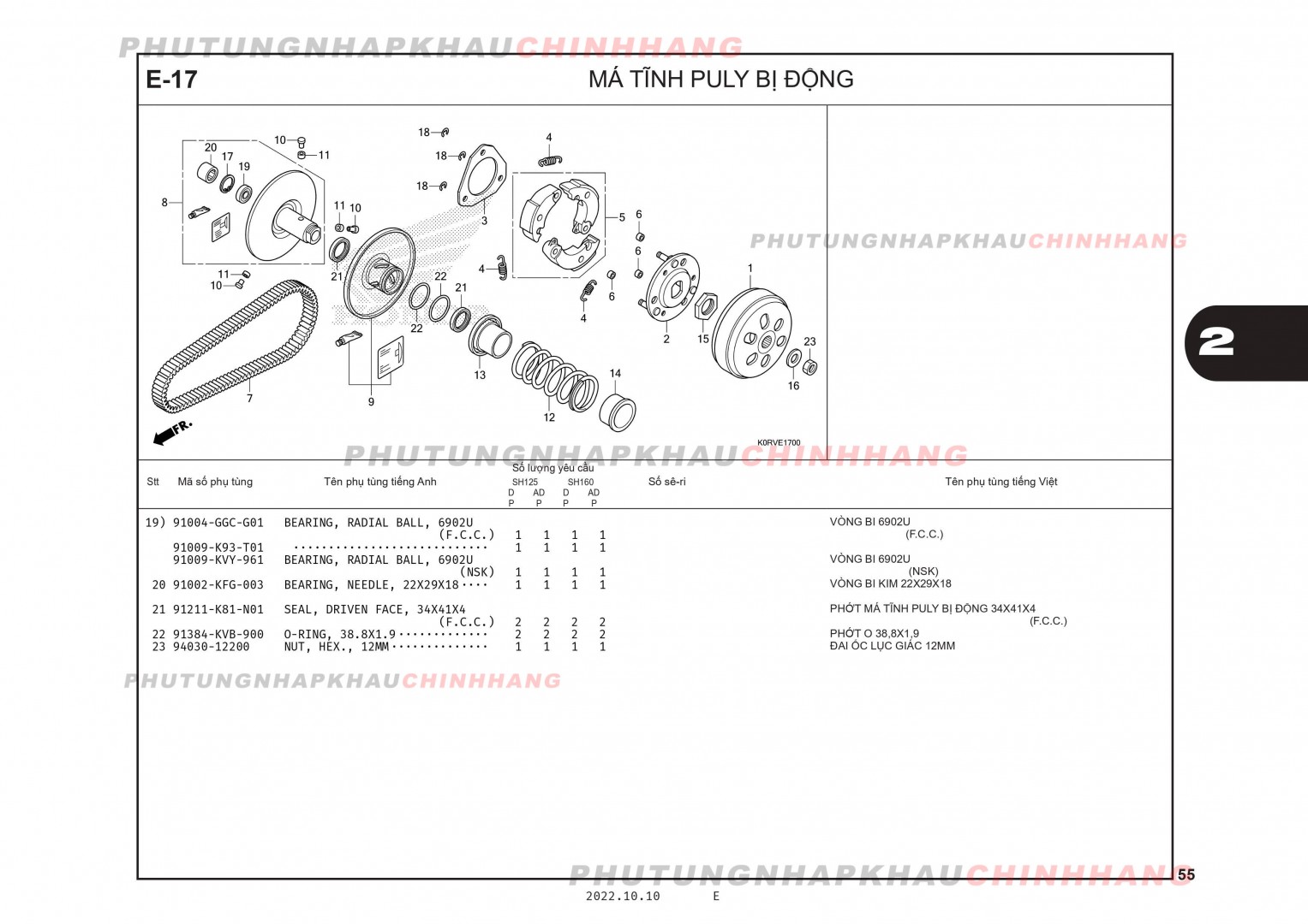 E17 - MÁ TĨNH PULY BỊ ĐỘNG - HONDA SH 125-160 (K0R-K0S) 