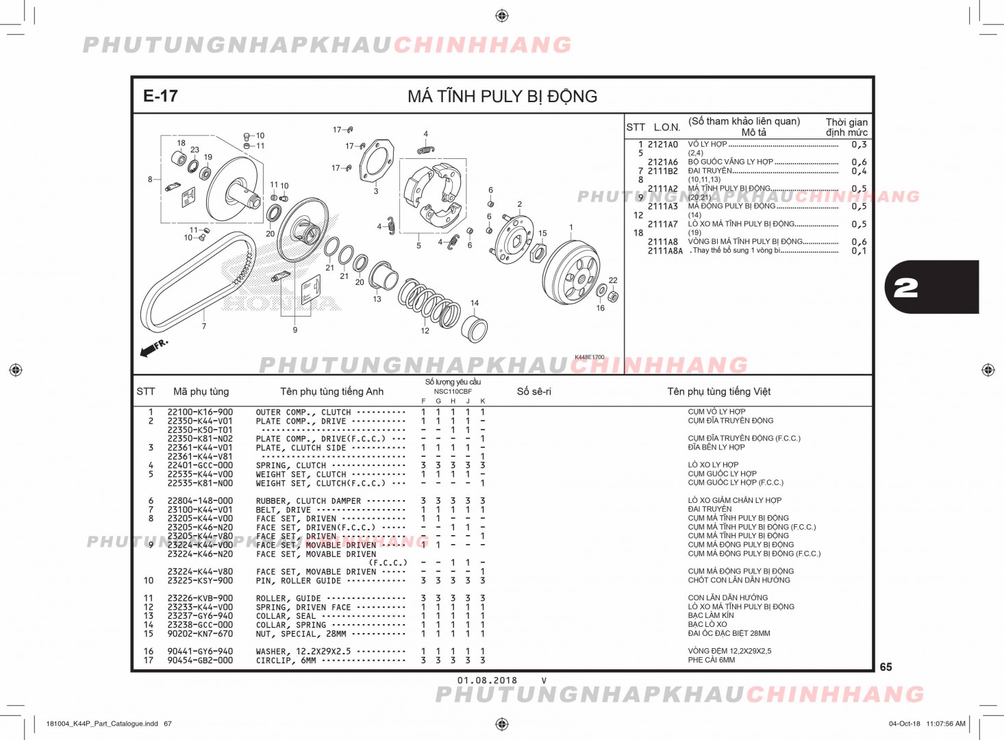 E17 - MÁ TĨNH PULY BỊ ĐỘNG - HONDA VISION 110 (K44) 1