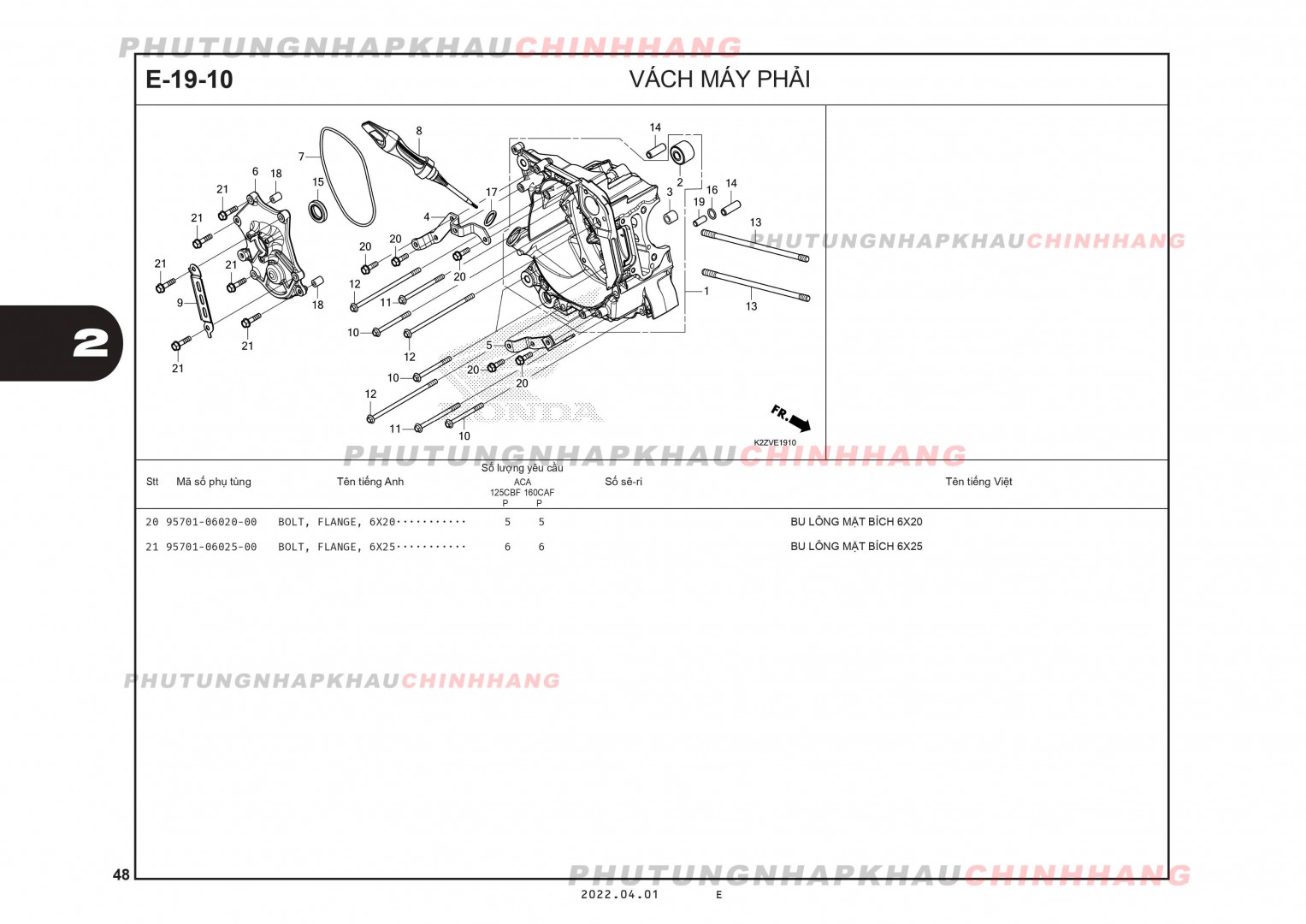 E19-10 - VÁCH MÁY PHẢI - HONDA AIR BLADE 125-160 (K3A-K2Z)