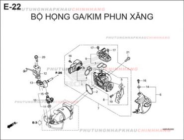 E22 – BỘ HỌNG GA KIM PHUN – HONDA SH 125-160 (K0R-K0S)