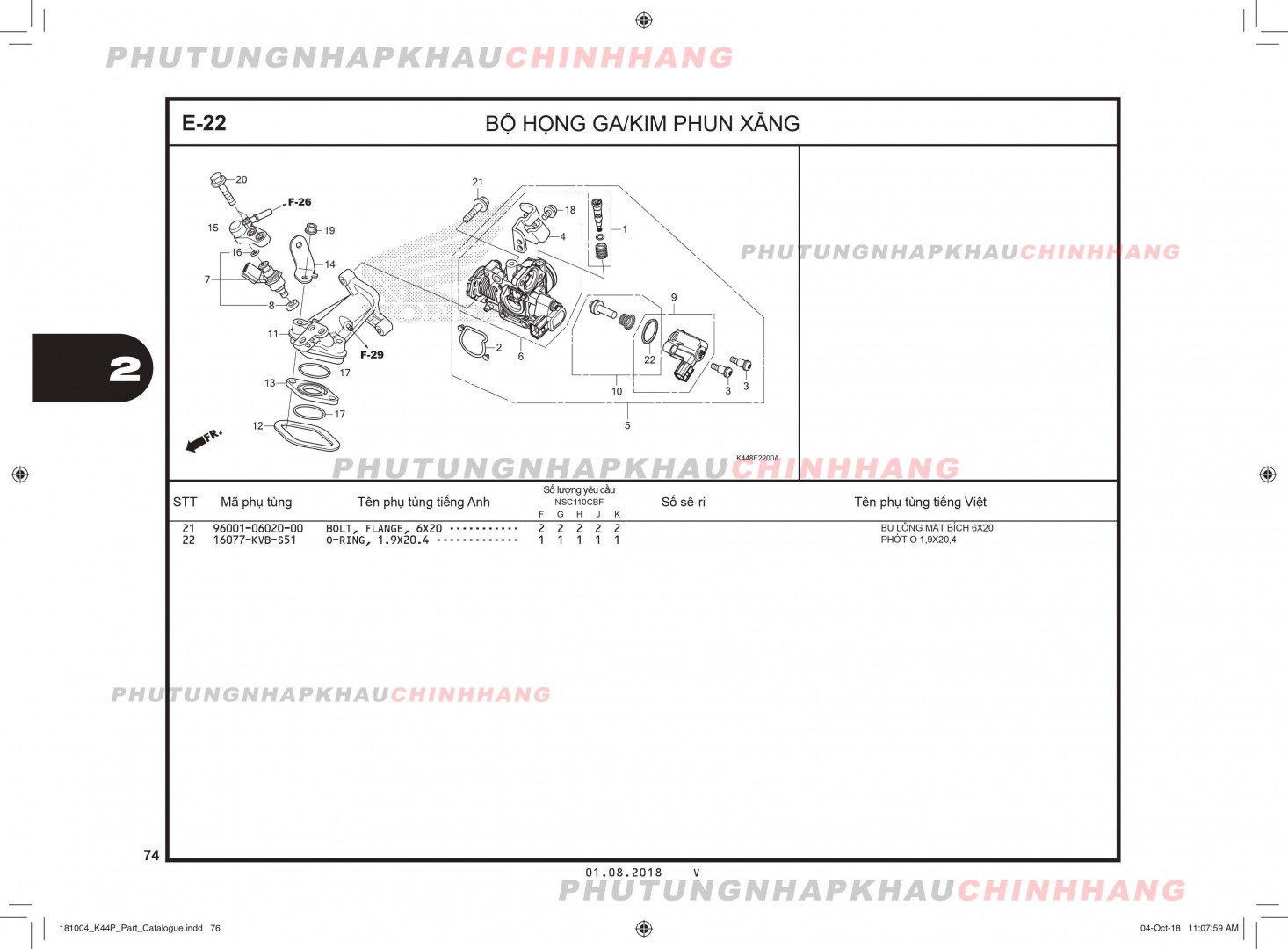 E22 - BỘ HỌNG GA KIM PHUN - HONDA VISION 110 (K44)