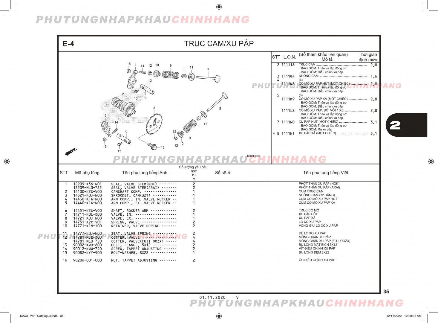 E4 - TRỤC CAM XU PÁP - HONDA VISION 110 (K2C)