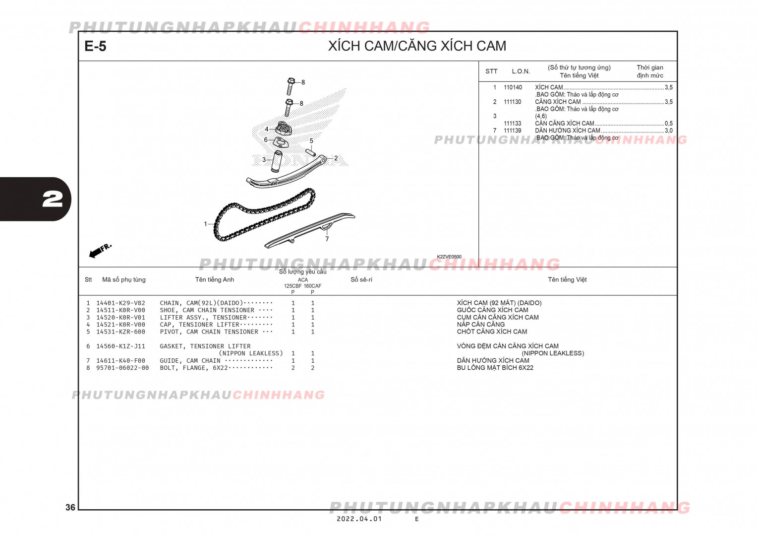 E5 - XÍCH CAM - HONDA AIR BLADE 125-160 (K3A-K2Z)