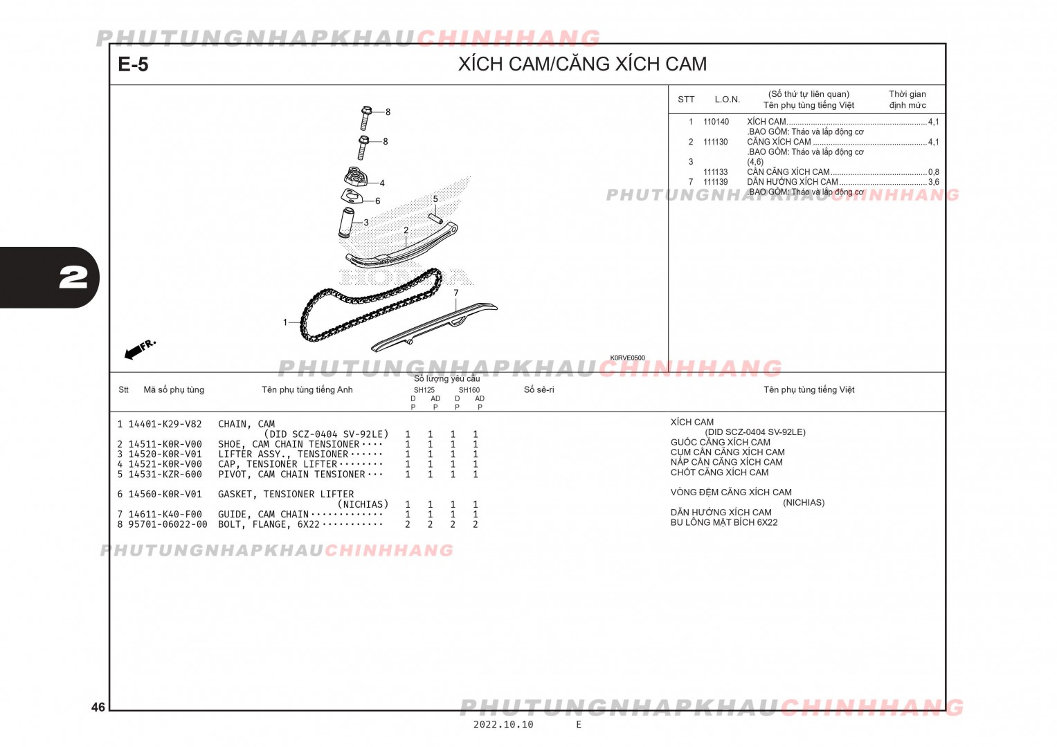 E5 - XÍCH CAM - HONDA SH 125-160 (K0R-K0S)