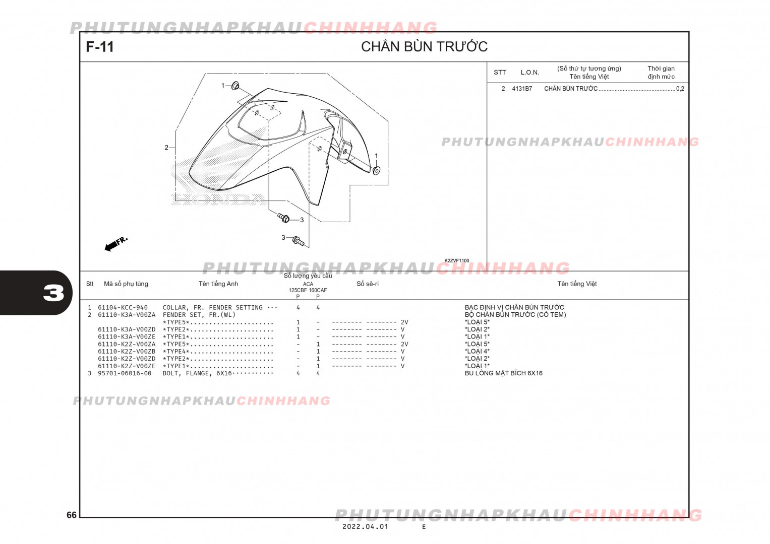 F11 - CHẮN BÙN TRƯỚC - HONDA AIR BLADE 125-160 (K3A-K2Z)