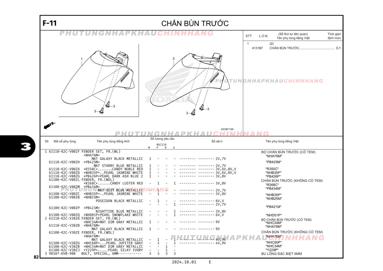 F11 - CHẮN BÙN TRƯỚC - HONDA VISION 110 (K2C)