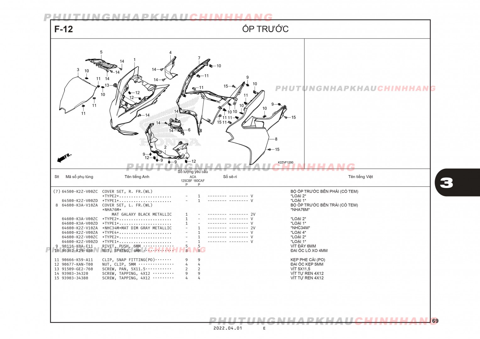 F12 - ỐP TRƯỚC - HONDA AIR BLADE 125-160 (K3A-K2Z)