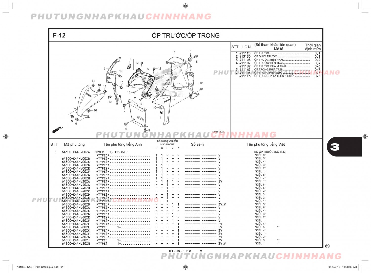 F12 - ỐP TRƯỚC TRONG - HONDA VISION 110 (K44)