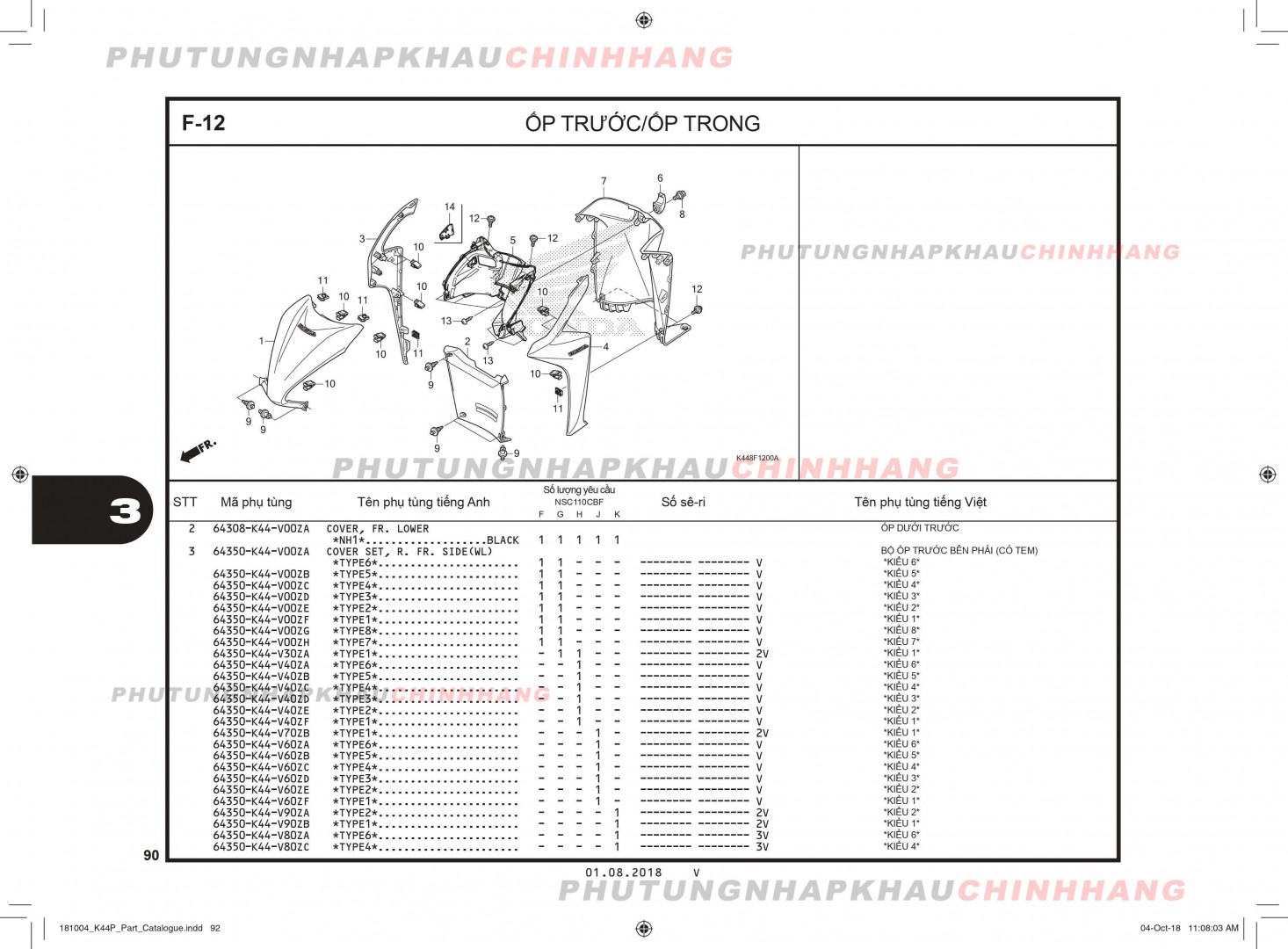 F12 - ỐP TRƯỚC TRONG - HONDA VISION 110 (K44)