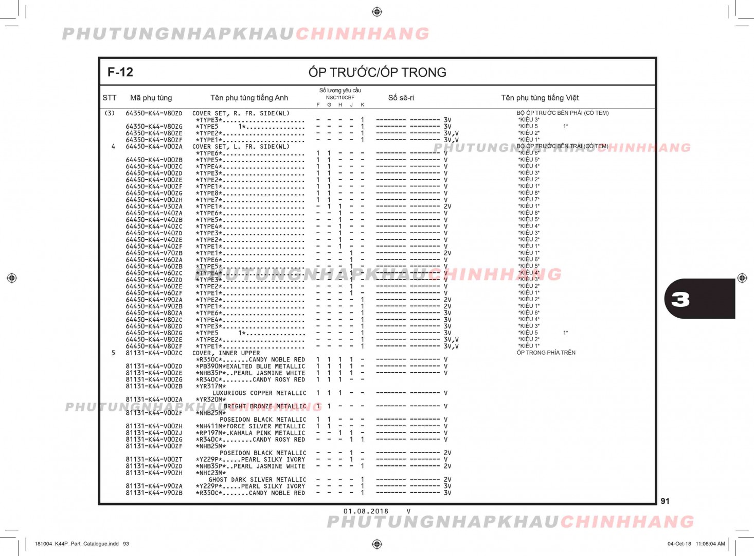 F12 - ỐP TRƯỚC TRONG - HONDA VISION 110 (K44)