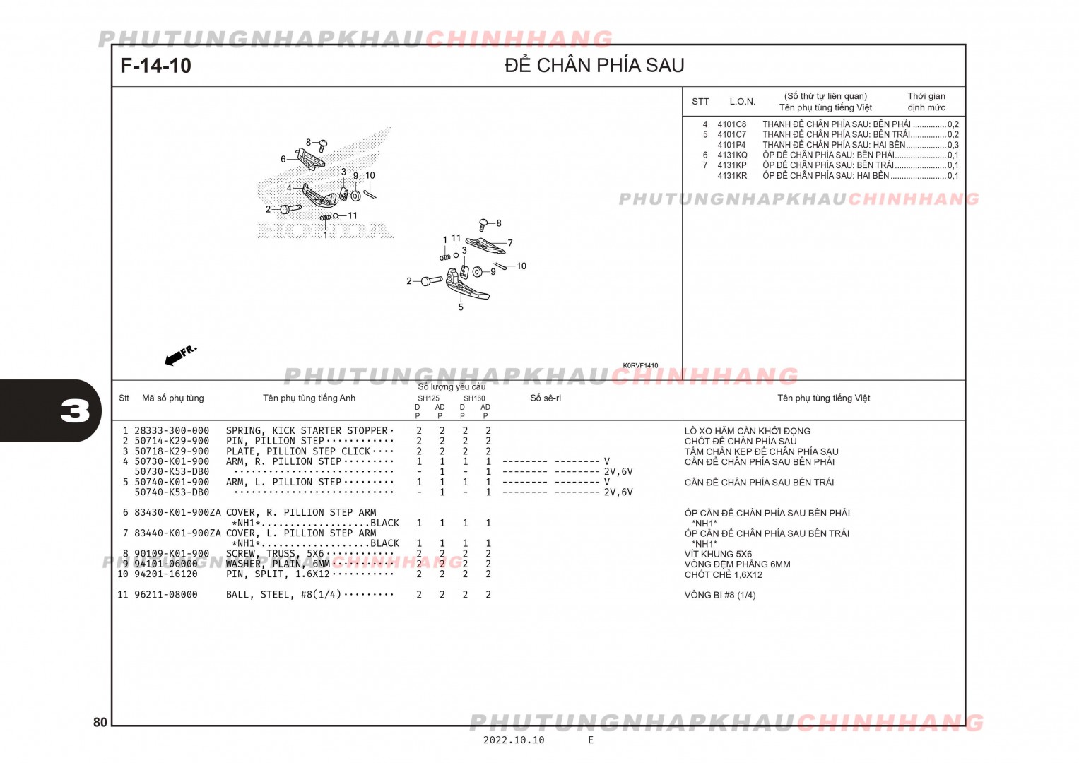 F14-10 - ĐỂ CHÂN SAU - HONDA SH 125-160 (K0R-K0S)