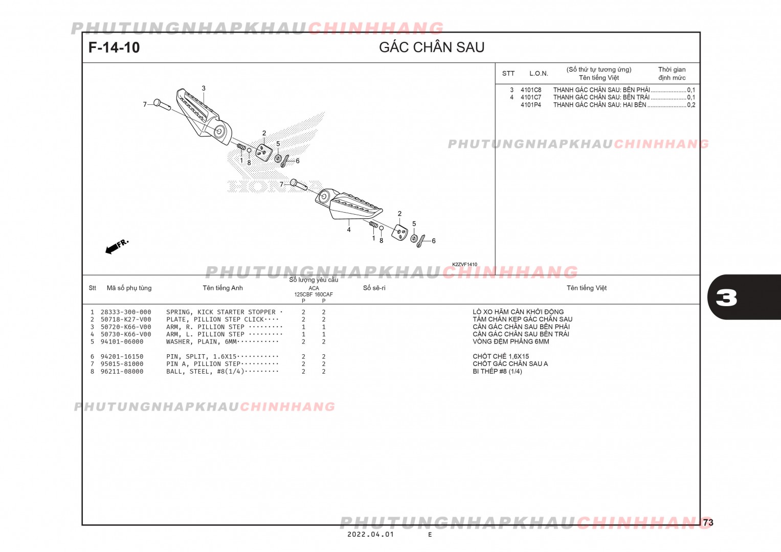 F14-10 - GÁC CHÂN SAU - HONDA AIR BLADE 125-160 (K3A-K2Z)