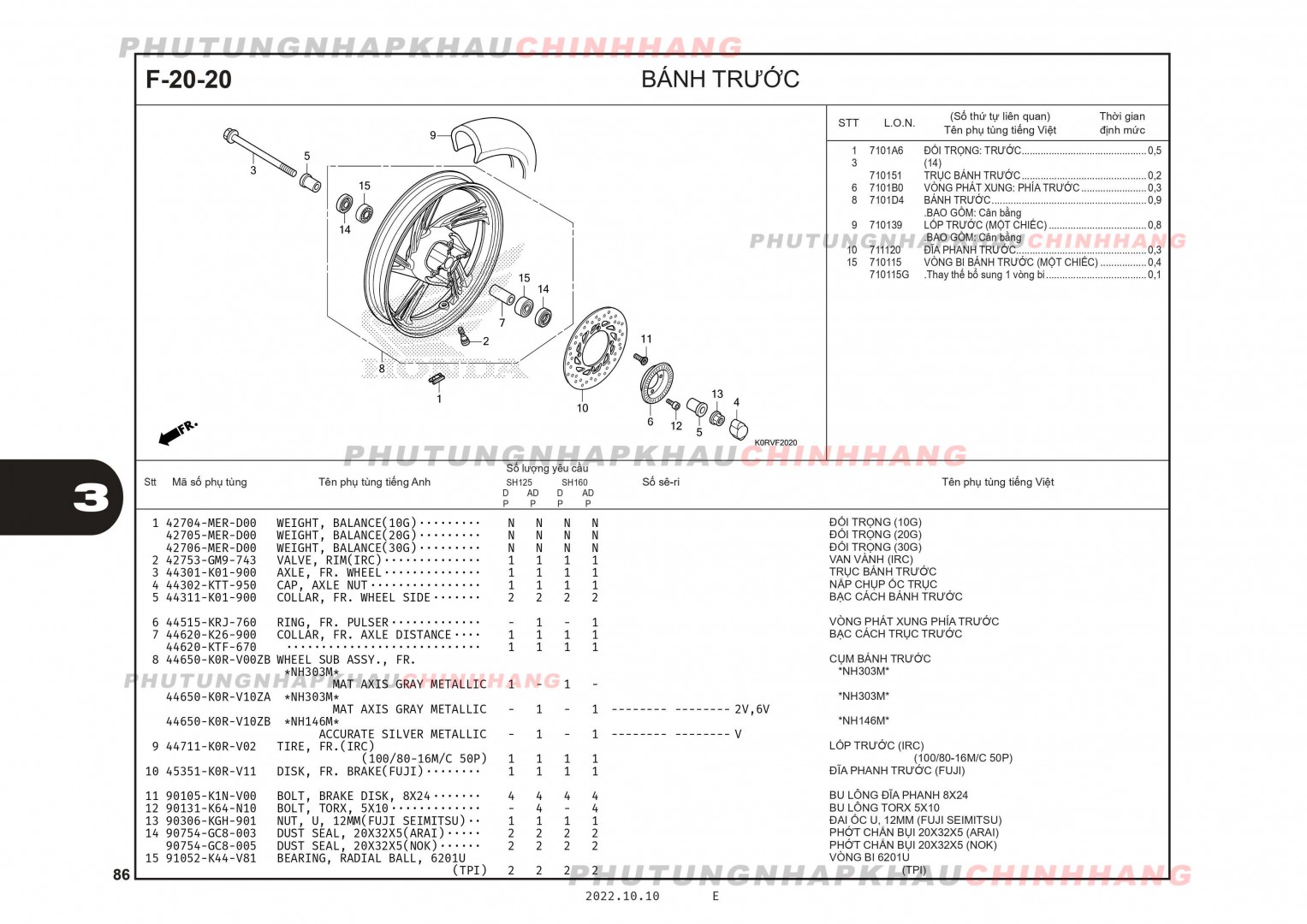 F20-20 - BÁNH TRƯỚC - HONDA SH 125-160 (K0R-K0S)