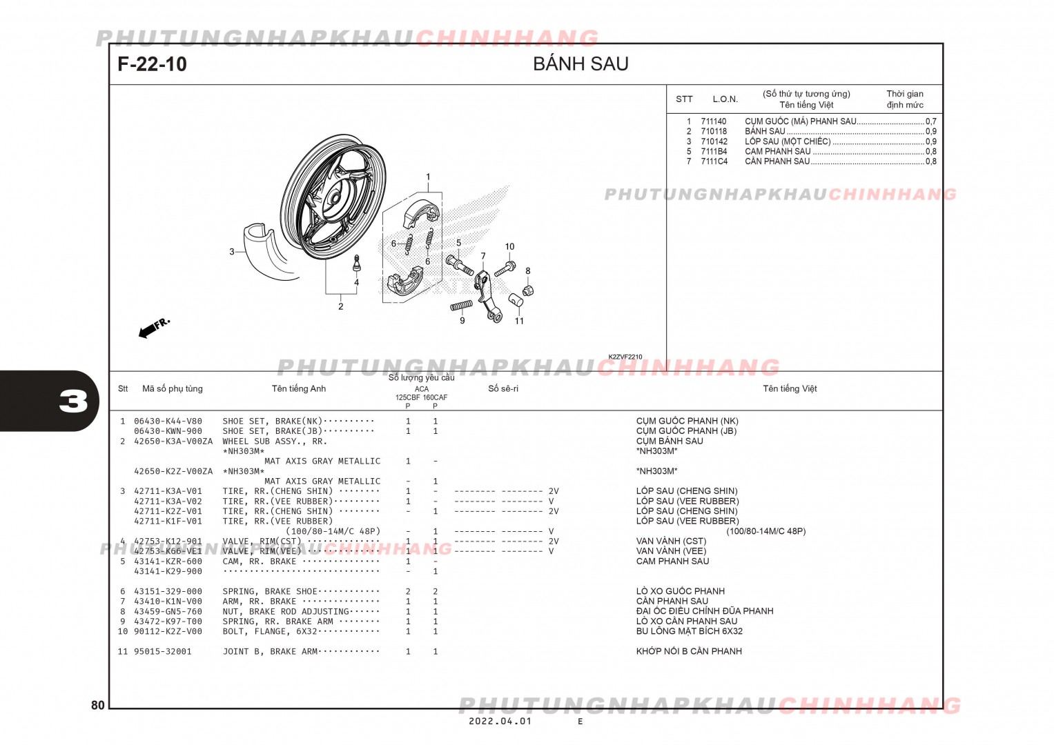 F22-10 - BÁNH SAU - HONDA AIR BLADE 125-160 (K3A-K2Z)