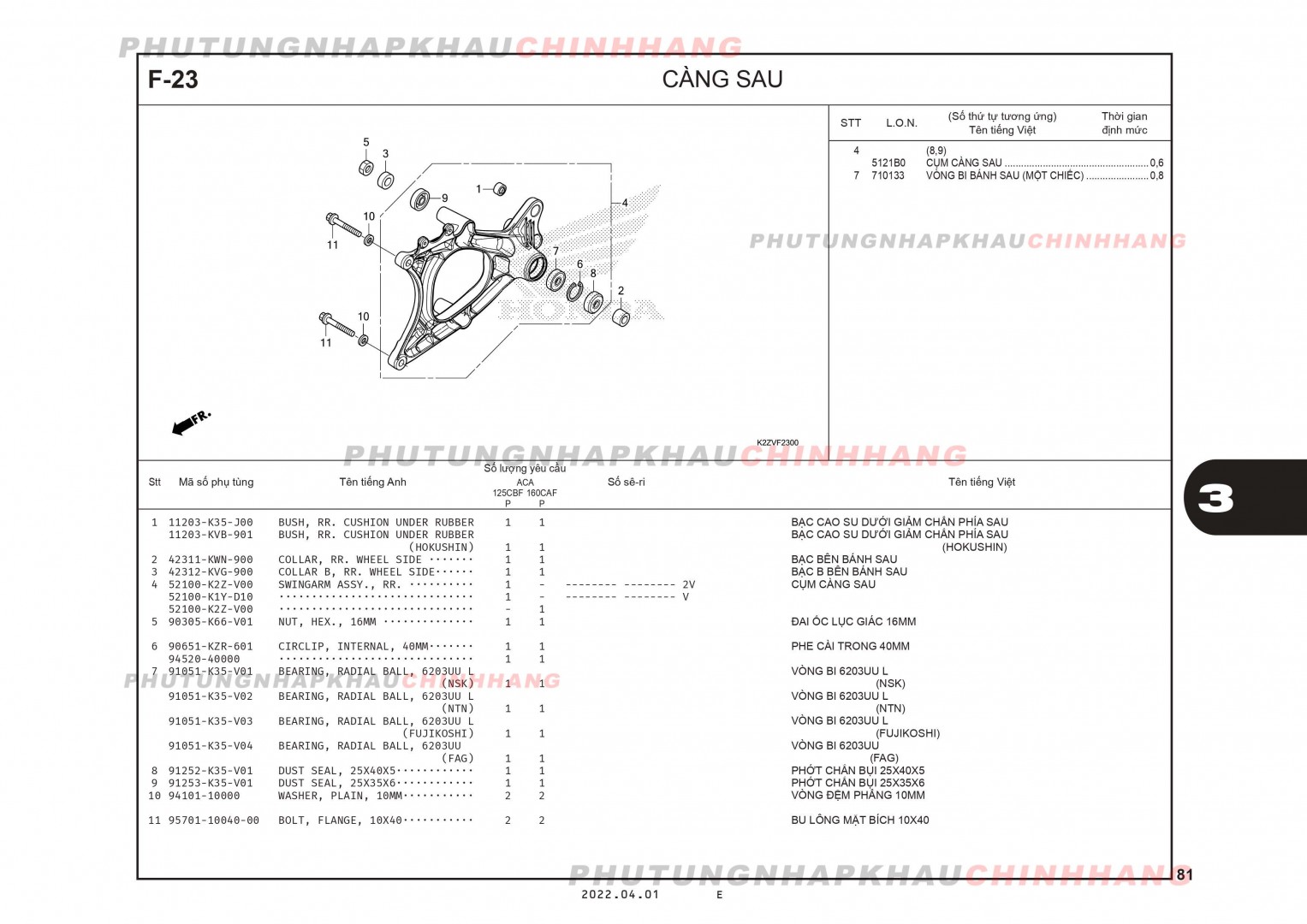 F23 - CÀNG SAU - HONDA AIR BLADE 125-160 (K3A-K2Z)