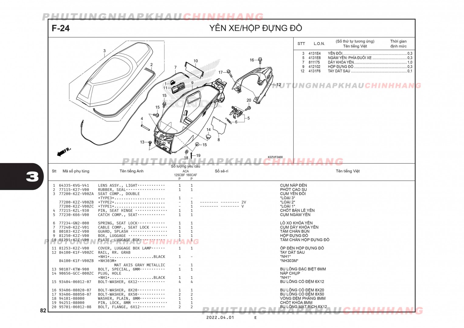 F24 - YÊN XE HỘP ĐỰNG ĐỒ - HONDA AIR BLADE 125-160 (K3A-K2Z)