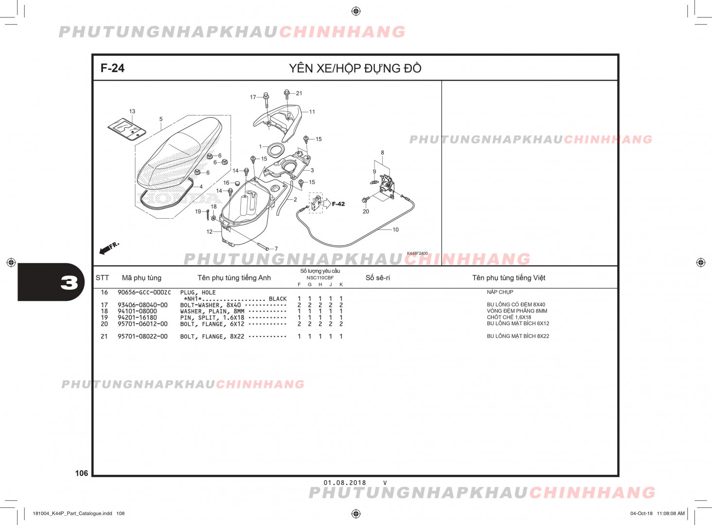 F24 - YÊN XE HỘP ĐỰNG ĐỒ - HONDA VISION 110 (K44)