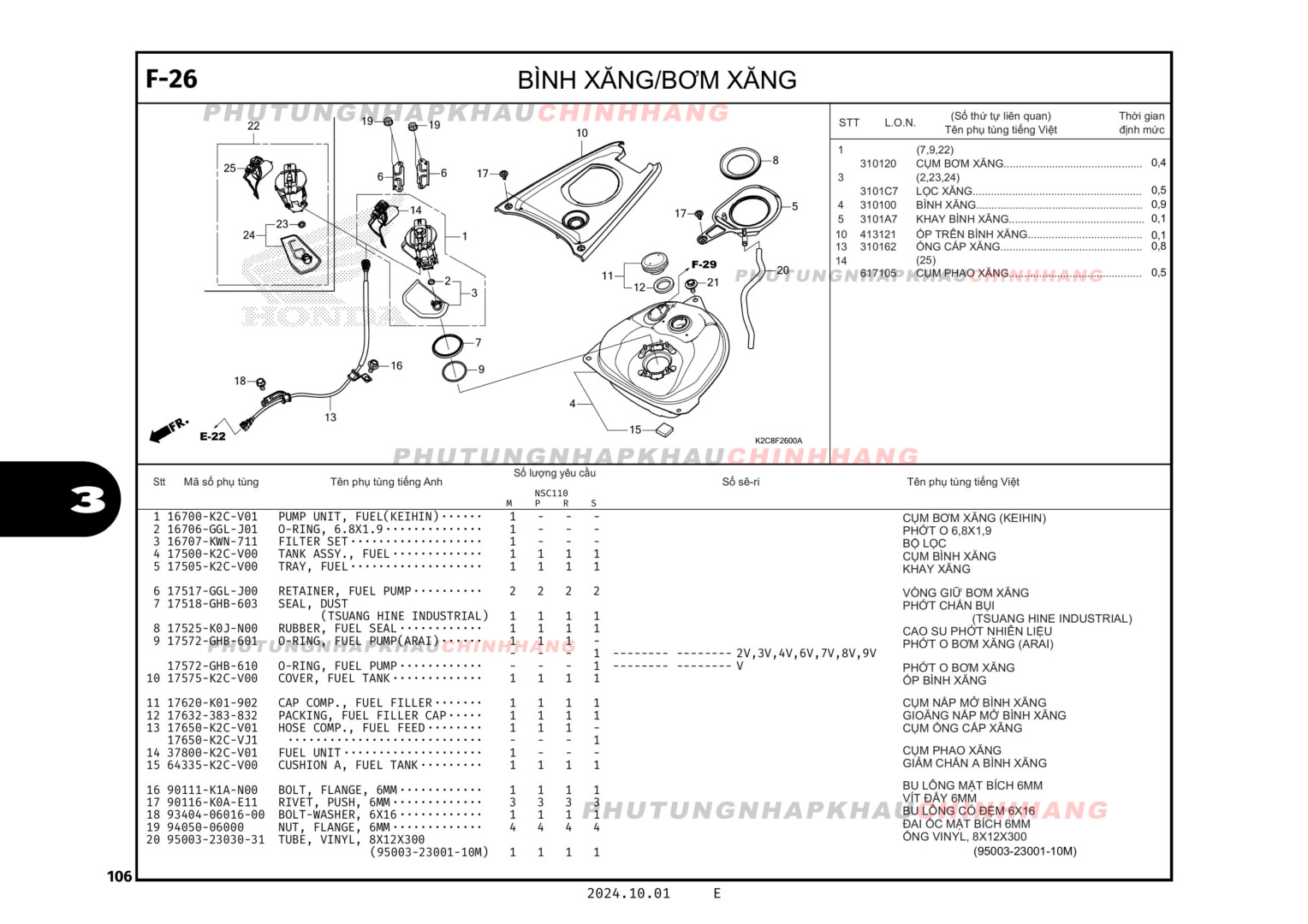 F26 - BÌNH XĂNG BƠM XĂNG - HONDA VISION 110 (K2C)