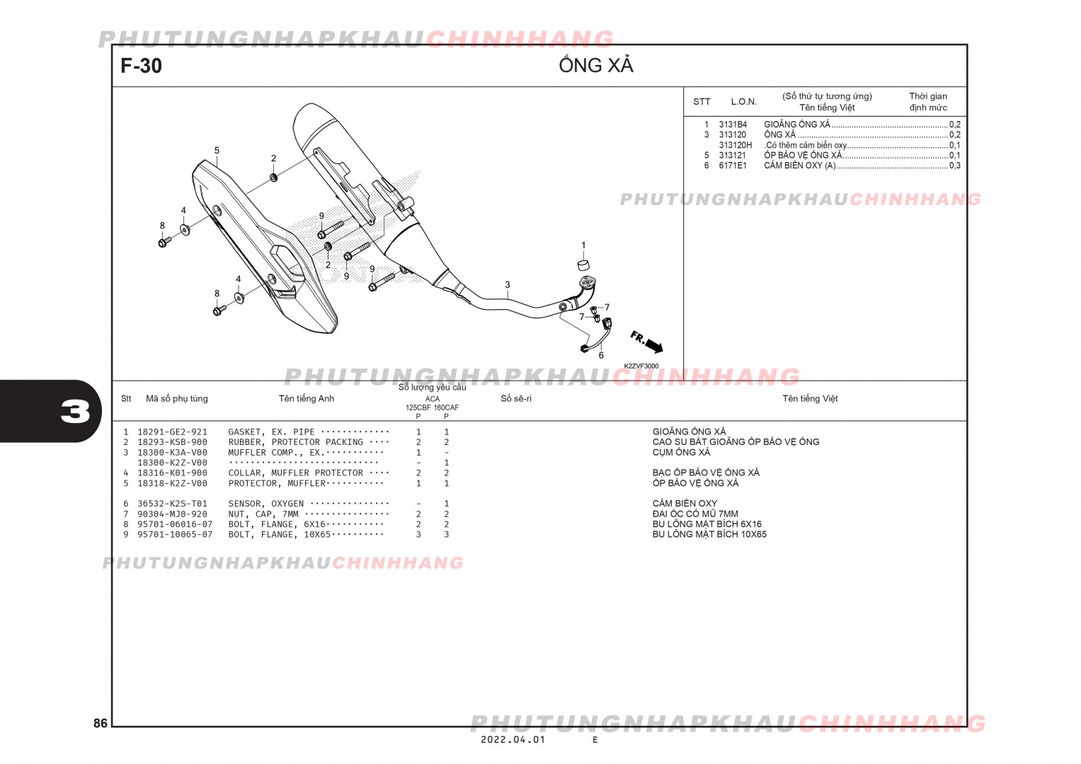 F30 - ỐNG XẢ - HONDA AIR BLADE 125-160 (K3A-K2Z)