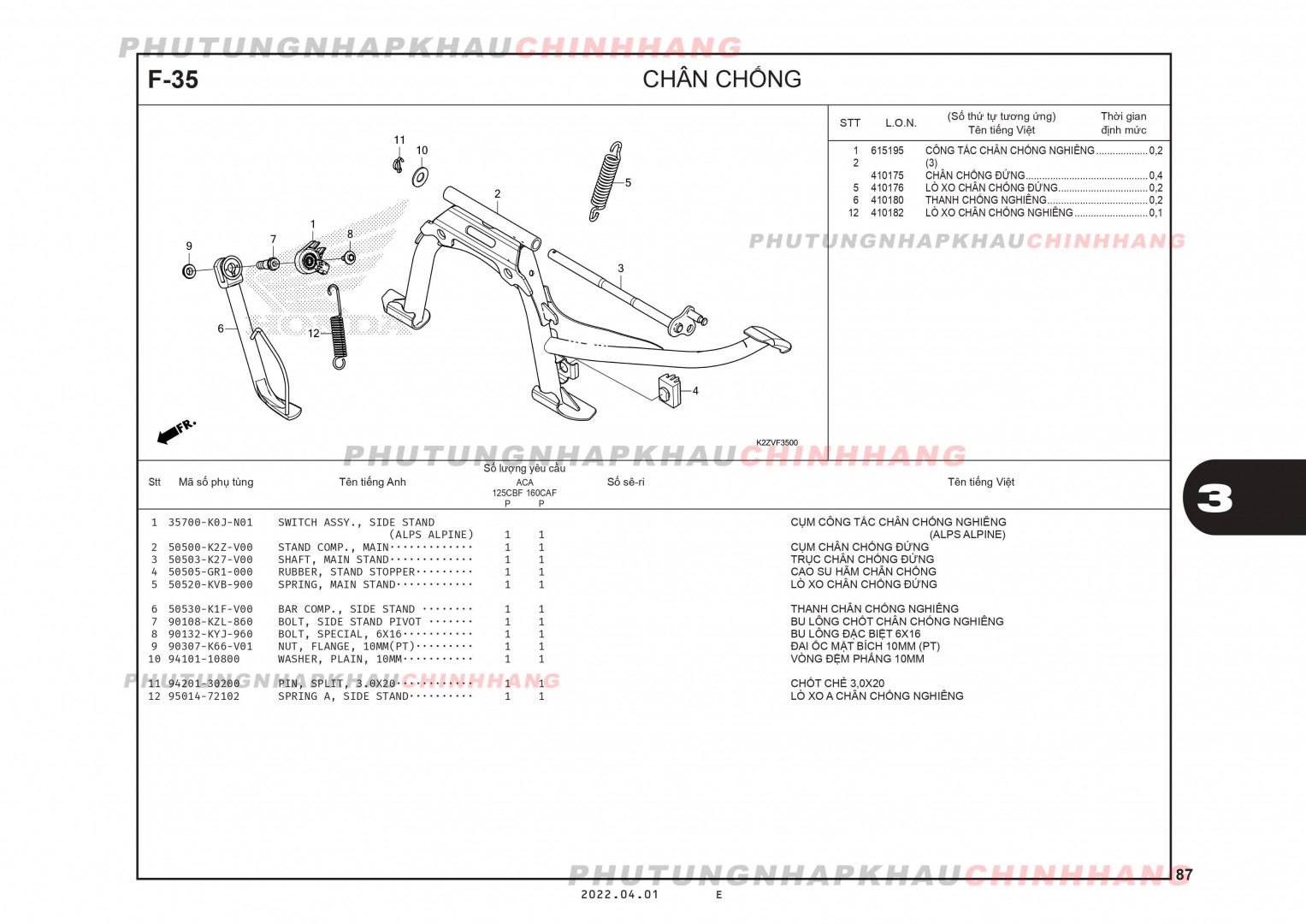 F35 - CHÂN CHỐNG - HONDA AIR BLADE 125-160 (K3A-K2Z)