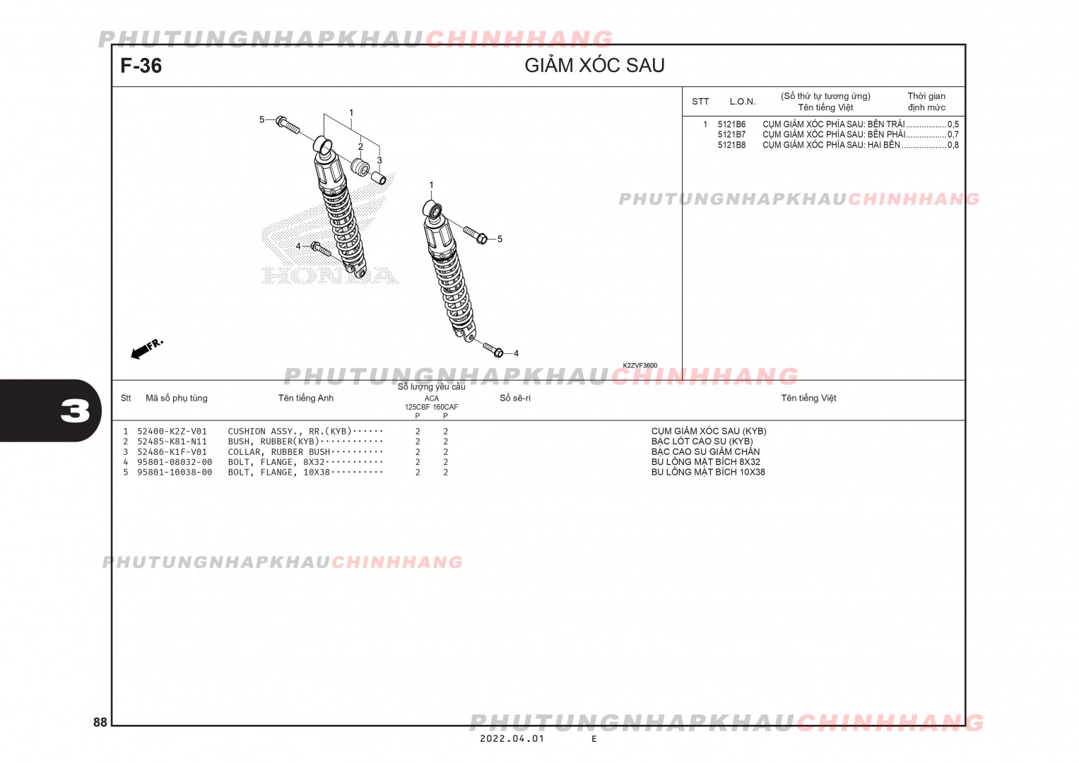 F36 - GIẢM XÓC SAU - HONDA AIR BLADE 125-160 (K3A-K2Z)