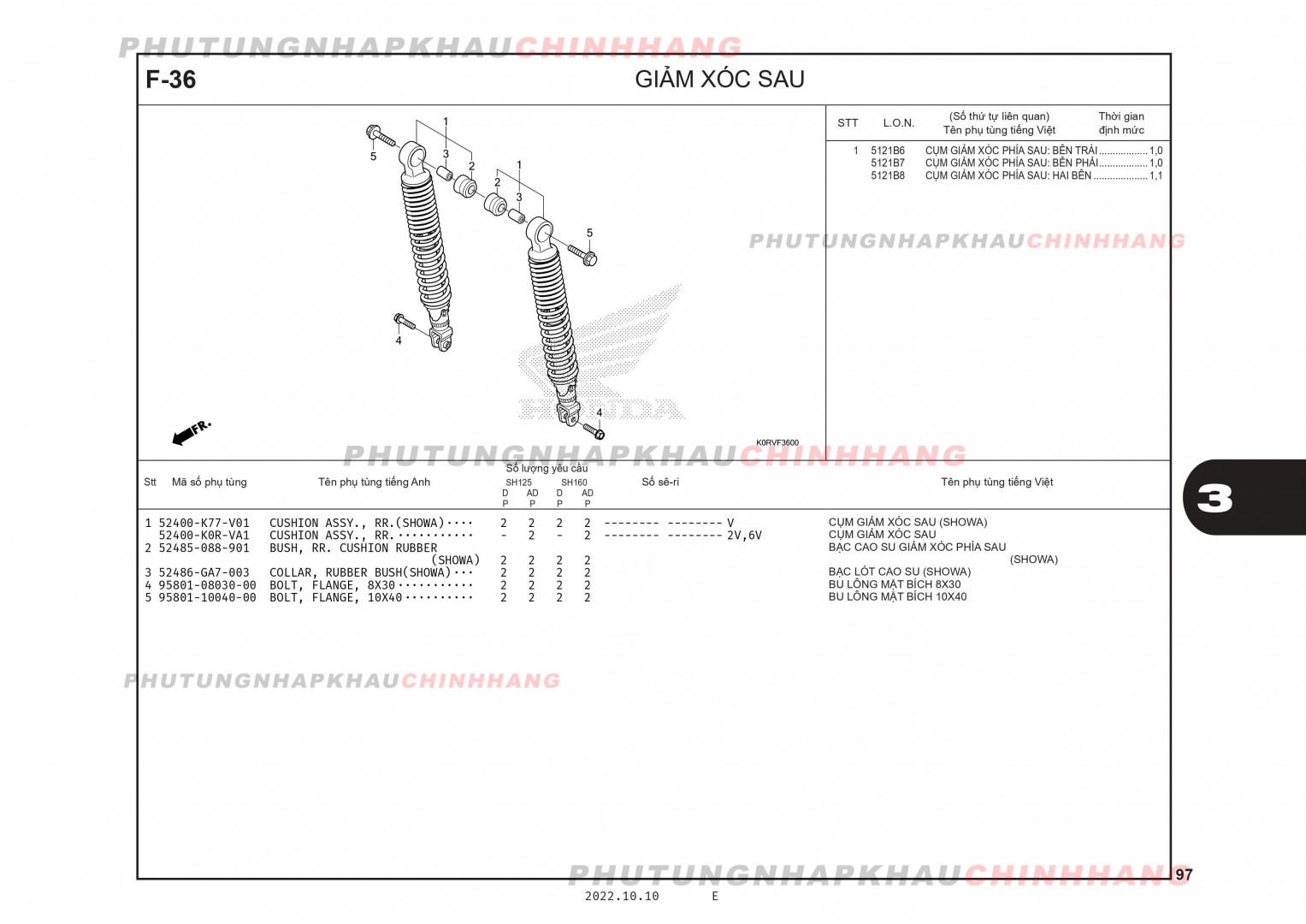 F36 - GIẢM XÓC SAU - HONDA SH 125-160 (K0R-K0S)