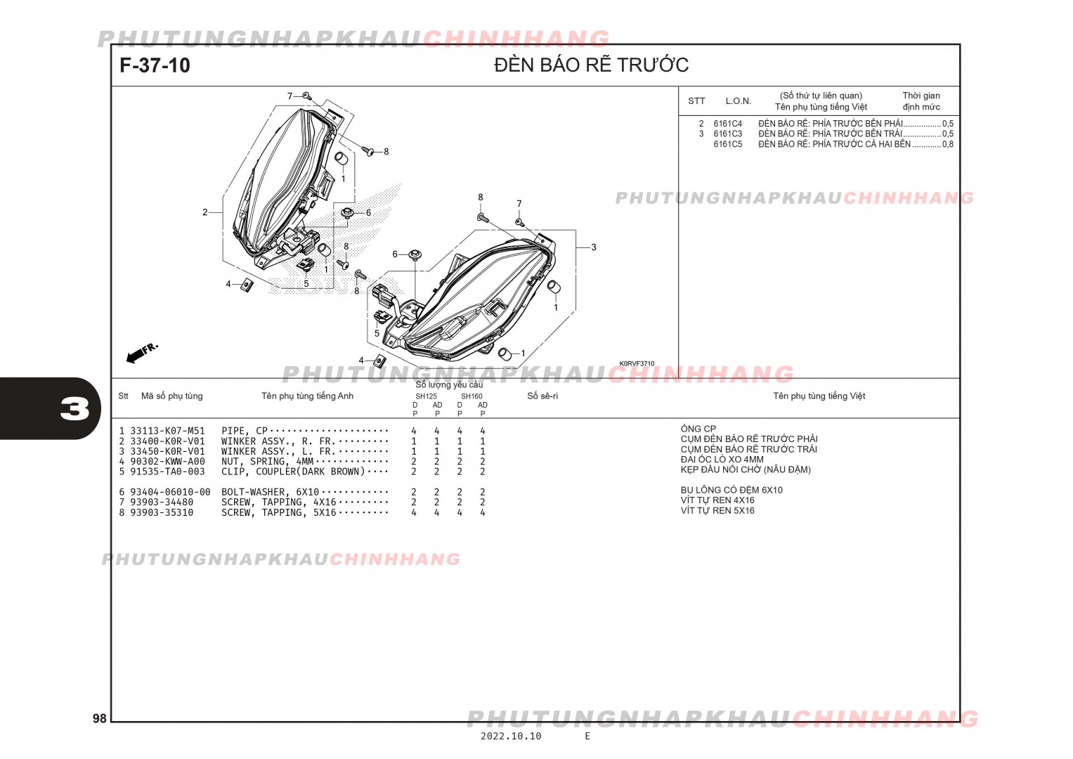 F37-10 - ĐÈN XI NHAN TRƯỚC - HONDA SH 125-160 (K0R-K0S)