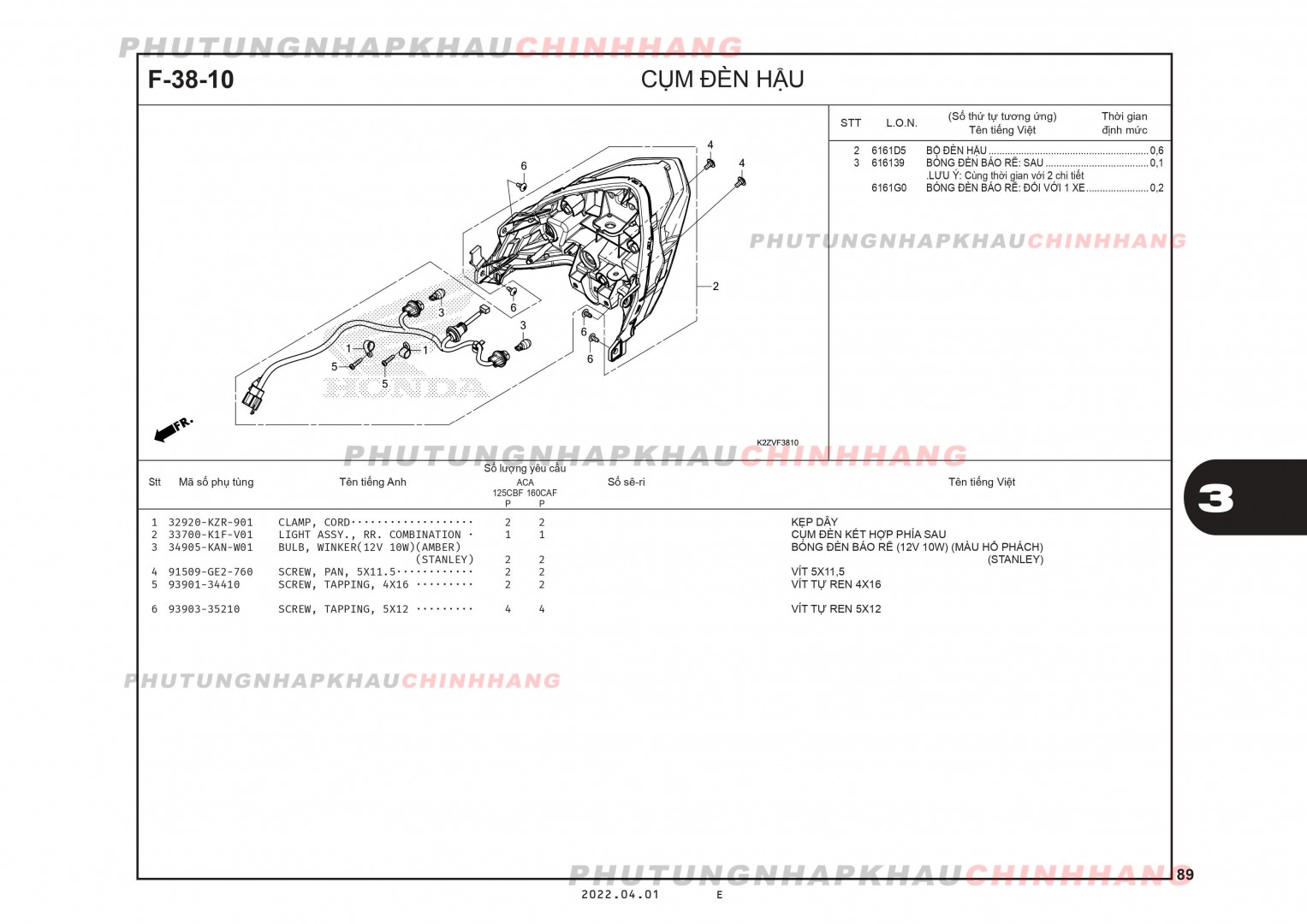 F38-10 - CỤM ĐÈN HẬU - HONDA AIR BLADE 125-160 (K3A-K2Z)