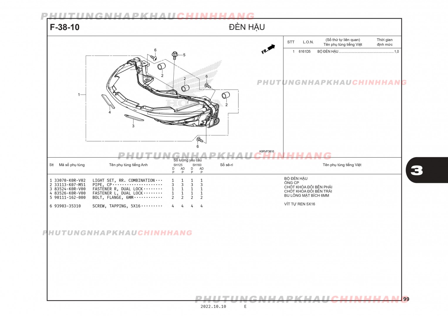 F38-10 - ĐÈN HẬU - HONDA SH 125-160 (K0R-K0S)