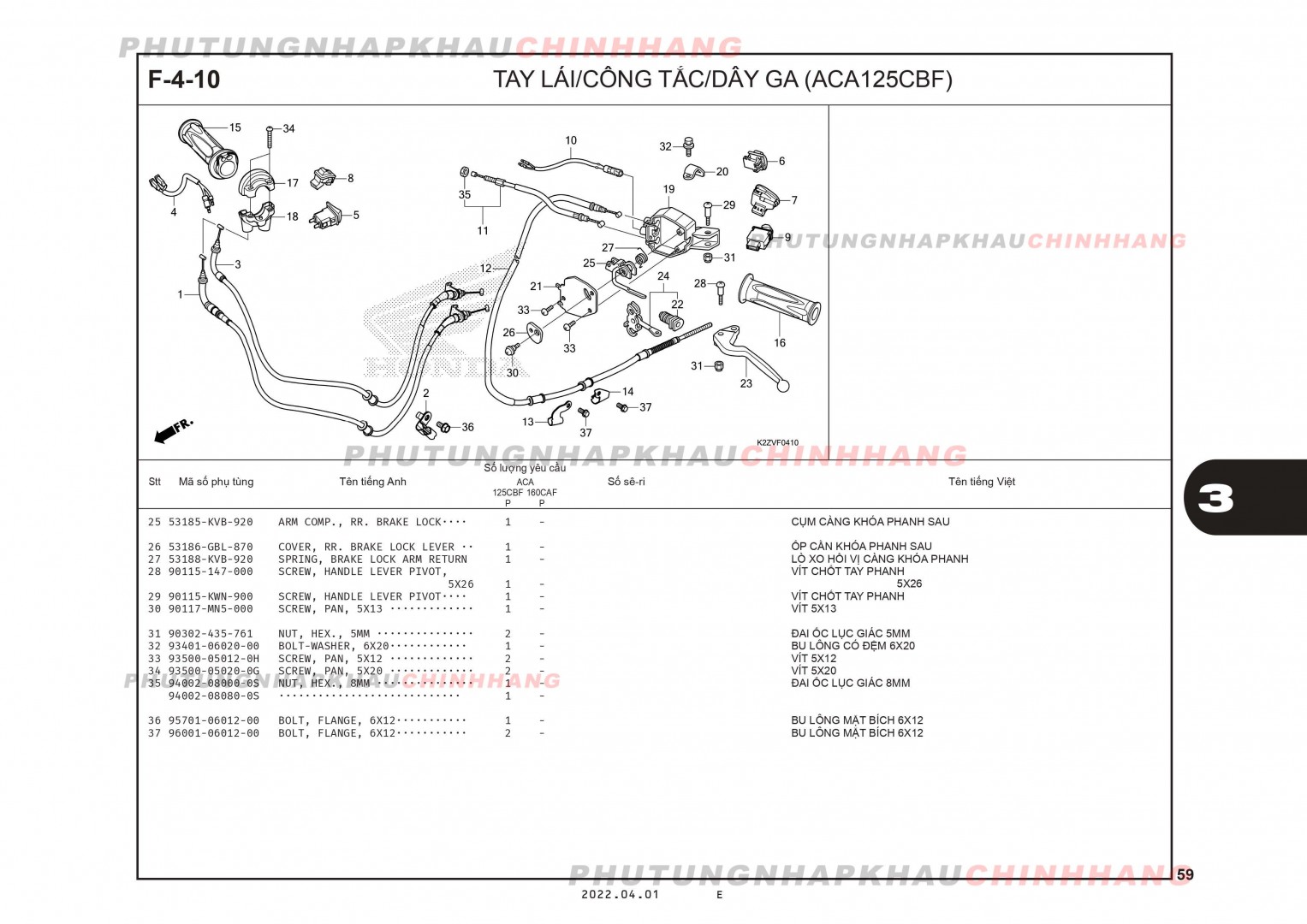 F4-10 - TAY LÁI CÔNG TẮC DÂY GA 125 - HONDA AIR BLADE 125-160 (K3A-K2Z)