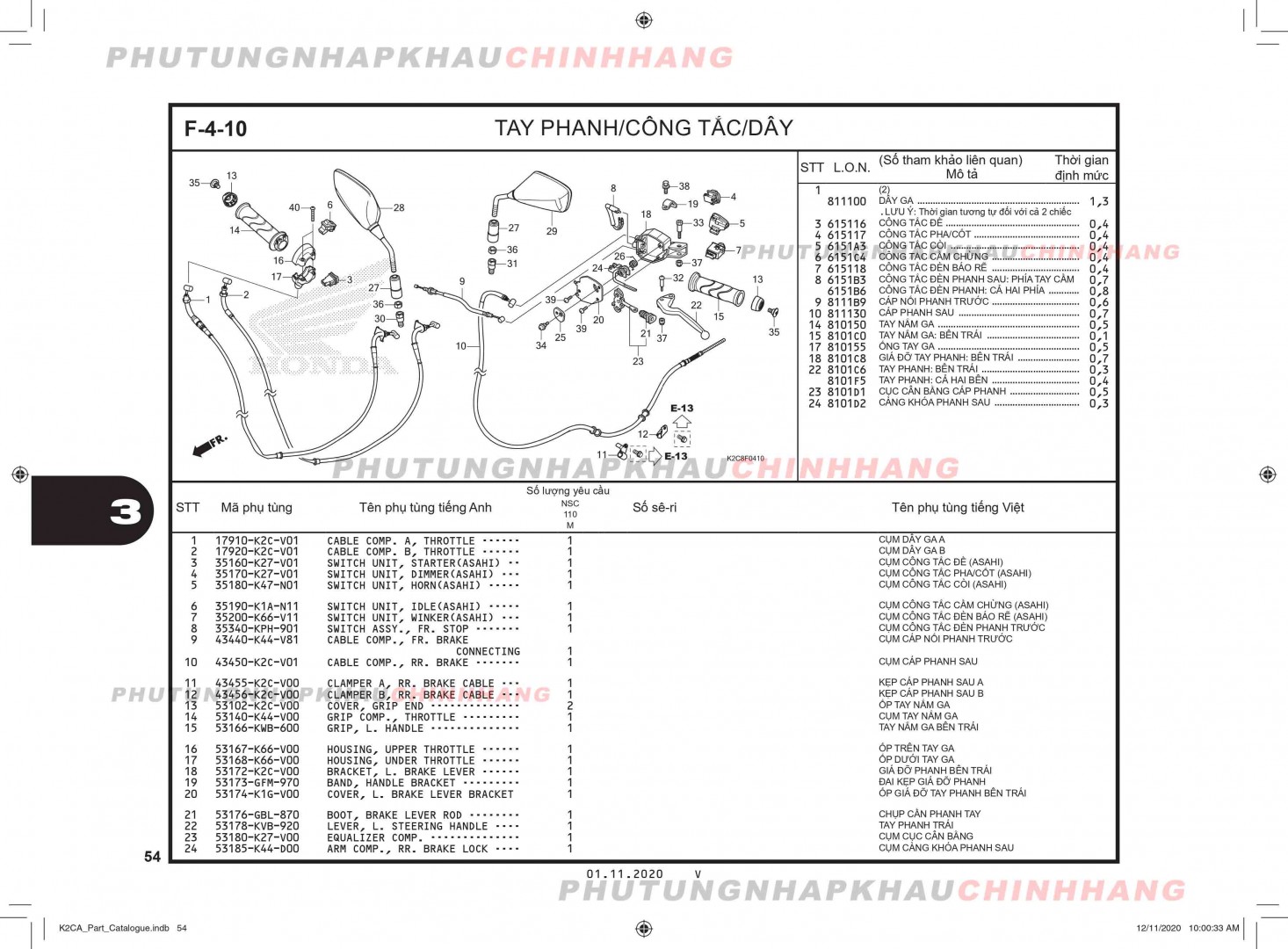 F4-10 - TAY PHANH CÔNG TẮC DÂY - HONDA VISION 110 (K2C)