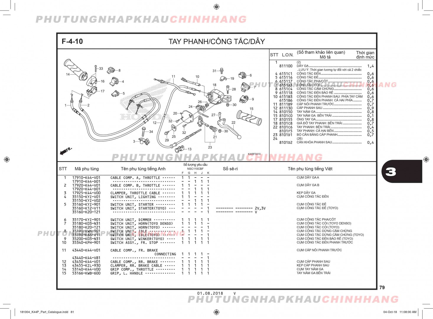 F4-10 - TAY PHANH CÔNG TẮC DÂY - HONDA VISION 110 (K44)