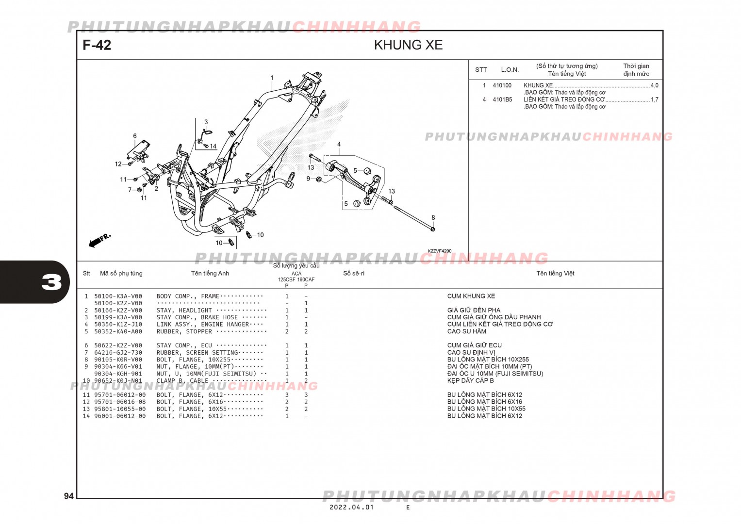 F42 - KHUNG XE - HONDA AIR BLADE 125-160 (K3A-K2Z)