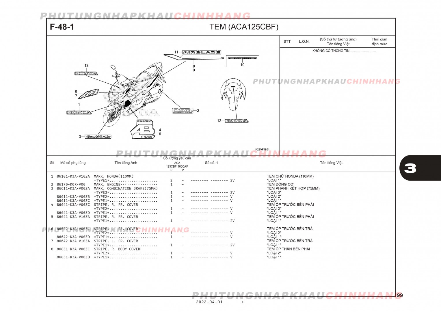 F48-1 - TEM 125 - HONDA AIR BLADE 125-160 (K3A-K2Z)