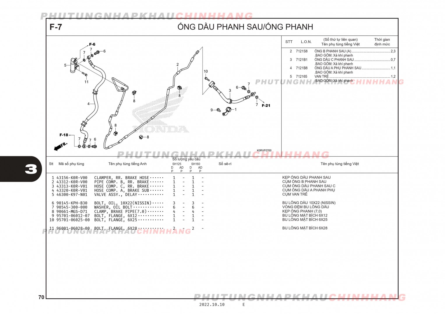 F7 - ỐNG DẦU PHANH SAU - HONDA SH 125-160 (K0R-K0S)