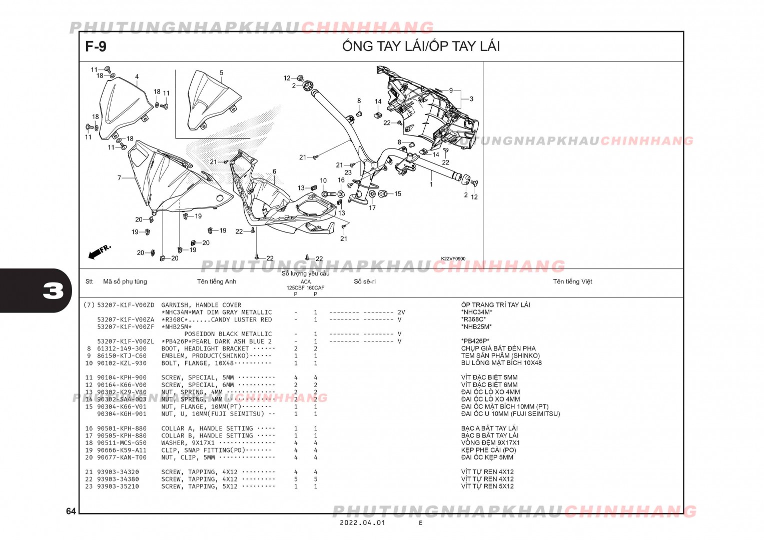 F9 - ỐP TAY LÁI - HONDA AIR BLADE 125-160 (K3A-K2Z)