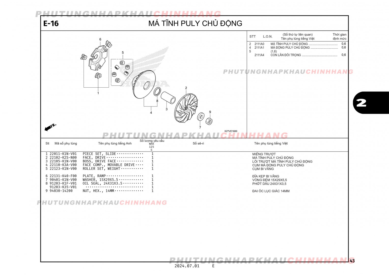 E16 - MÁ TĨNH PULY CHỦ ĐỘNG - HONDA LEAD 125 4VAL 2025 (K2TS)