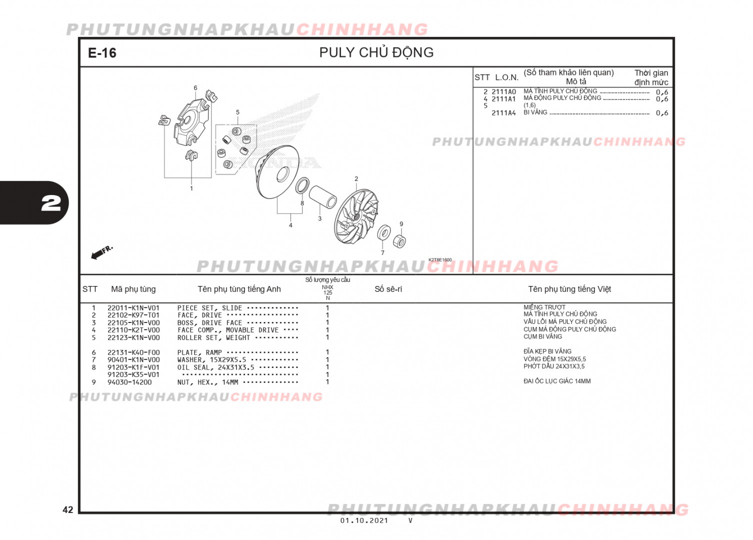 E16 - PULY CHỦ ĐỘNG - HONDA LEAD 125 4VAL (K2T)