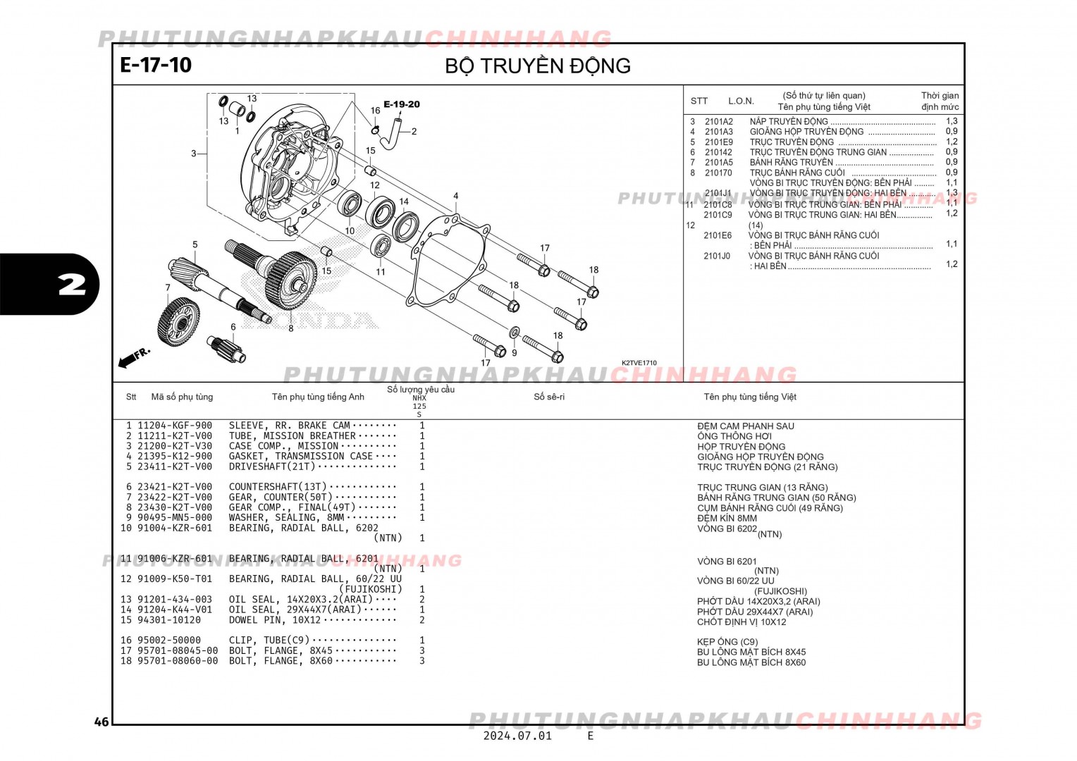 E17-10 - BỘ TRUYỀN ĐỘNG - HONDA LEAD 125 4VAL 2025 (K2TS)